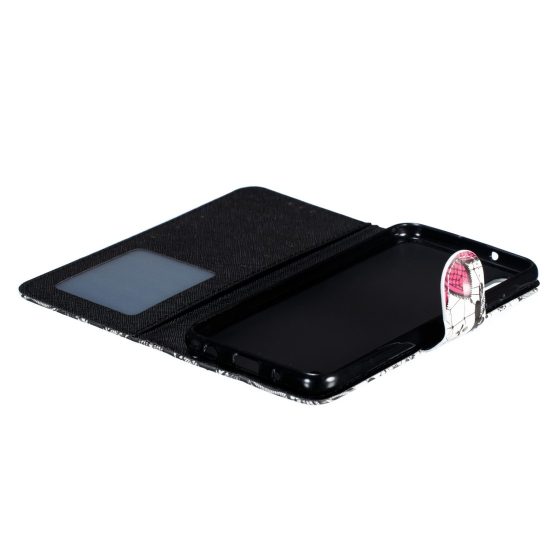 husa 3d flip cover samsung a10 m10 alb negru design datura functie suport stand si portofel sloturi card 6