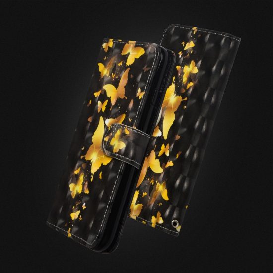 husa 3d flip cover samsung m30 gold negru design golden butterfly suport stand si portofel sloturi card 5