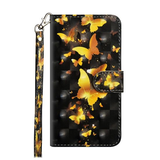 husa 3d flip cover samsung m30 gold negru design golden butterfly suport stand si portofel sloturi card
