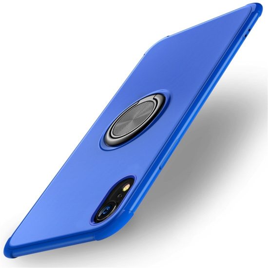 husa cu inel metalic rotativ 360 iphone xr albastra material semi moale tpu functie suport 2
