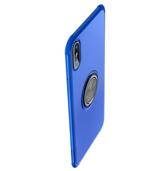 husa cu inel metalic rotativ 360 iphone xs max albastra material semi moale tpu functie suport