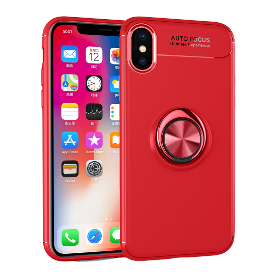 husa cu inel rotativ iphone xs max rosie model autofocus material semi moale tpu