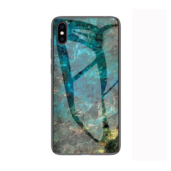 husa cu spate din sticla iphone xs max stil marmura model emerald multicolor protectiva