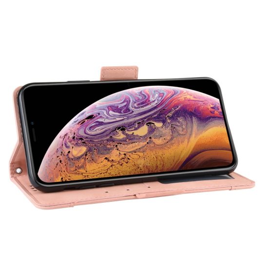 husa flip cover clema magnetica iphone 11 pro roz piele sloturi interior exterior card si bani functie suport 6
