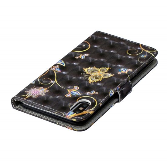 husa flip cover design 3d black butterfly iphone xs max multicolor cu sloturi card bani si suport stand 3