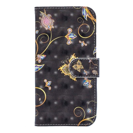 husa flip cover design 3d black butterfly iphone xs max multicolor cu sloturi card bani si suport stand