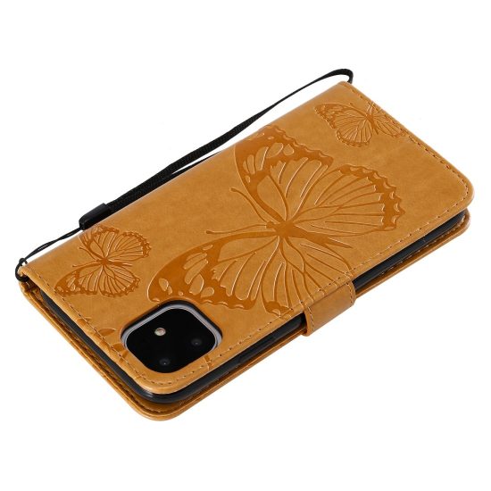 husa flip cover iphone 11 maro deschis design butterfly functie suport stand si portofel sloturi card 5