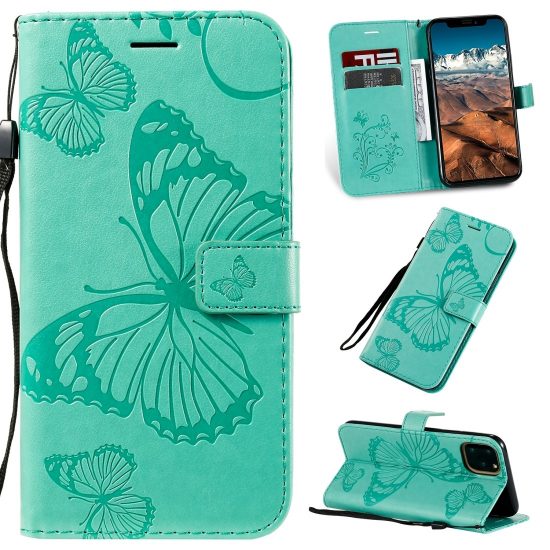 husa flip cover iphone 11 pro max verde design butterfly functie suport stand si portofel sloturi card 8