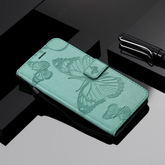 husa flip cover iphone 11 pro verde design butterfly functie suport stand si portofel sloturi card 6