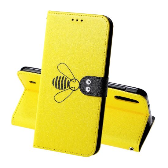 husa flip cover samsung m10 galben negru design bee functie suport stand si portofel sloturi card 6