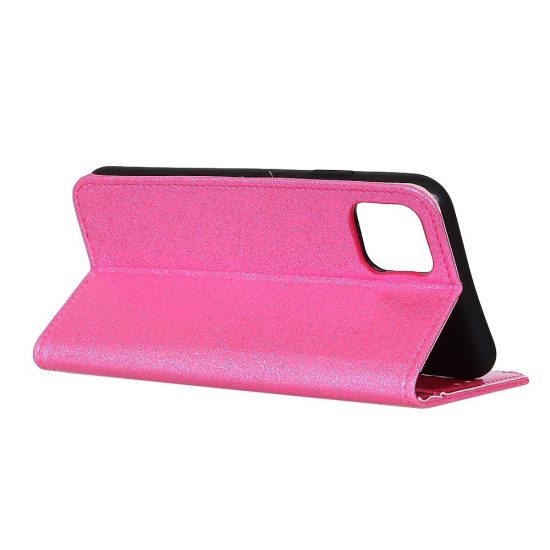 husa flip magnetica cu clema iphone 11 pro roz piele sloturi card bani si poza particule stralucitoare 4