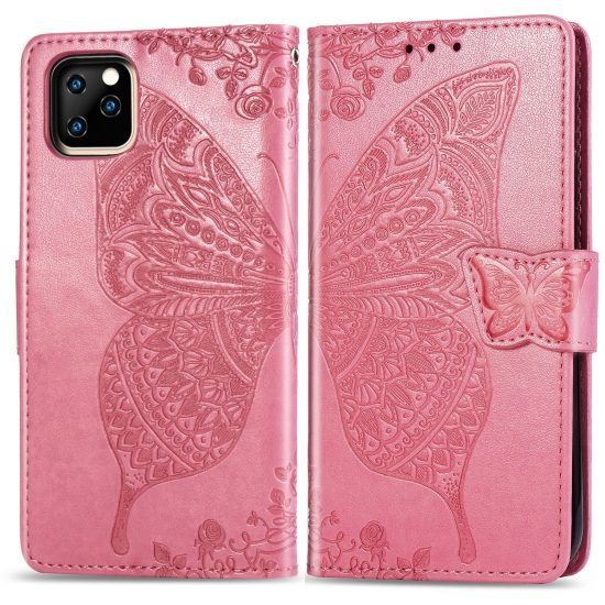 husa flip model butterfly flowers iphone 11 pro max roz functie suport sloturi card si snur 9