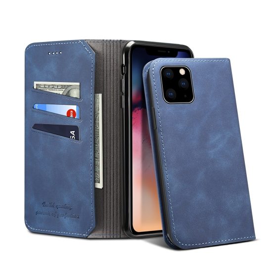 husa iphone 11 albastra flip cover piele si tpu sloturi carduri bani cu functie suport originala suteni 1