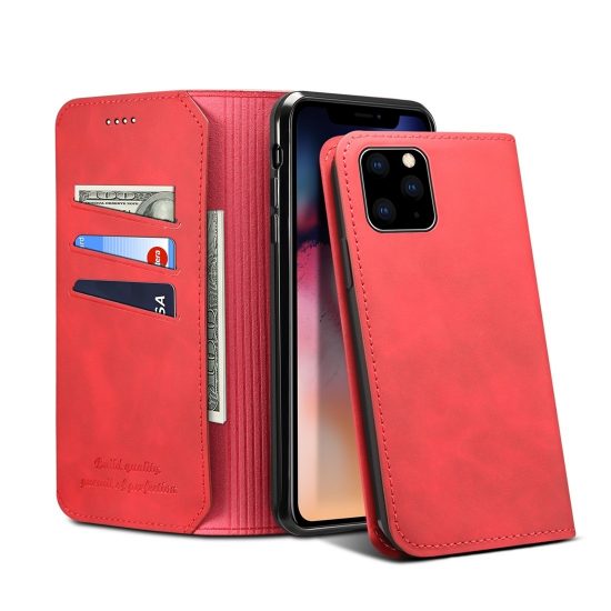 husa iphone 11 pro rosie flip cover piele si tpu sloturi carduri bani cu functie suport originala suteni 1