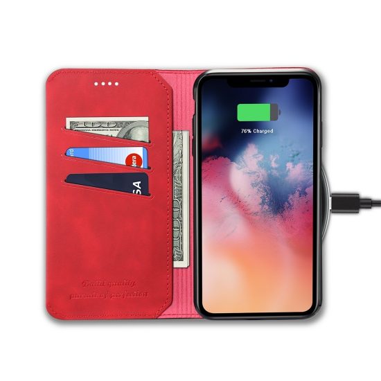 husa iphone 11 pro rosie flip cover piele si tpu sloturi carduri bani cu functie suport originala suteni 4