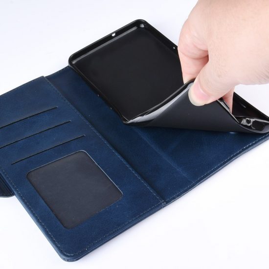 husa piele cu catarama iphone 11 neagra model dual side sloturi card bani poze functie suport 8