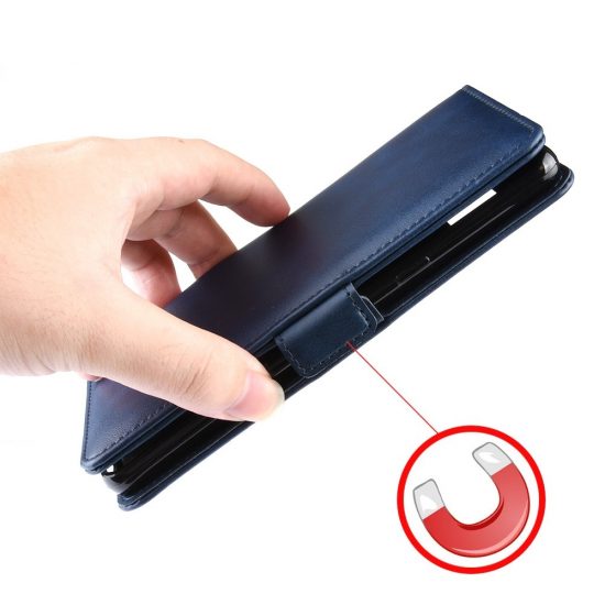 husa piele cu catarama iphone 11 pro max albastra model dual side sloturi card bani poze functie suport 7