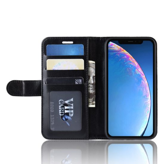 husa piele flip iphone 11 neagra textura r64 magnetica sloturi card stand 4