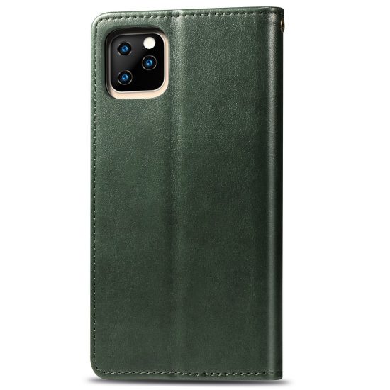 husa tip carte cu capsa iphone 11 verde piele design retro solid cu sloturi card si bani functie stand 3