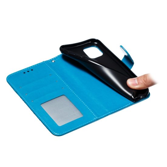 husa tip carte iphone 11 albastra design mandala clema inchidere suport si sloturi 5