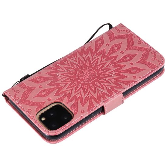 husa tip carte iphone 11 pro max roz design sunflower clema inchidere suport si sloturi 5