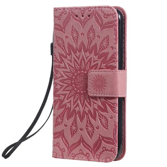 husa tip carte iphone 11 pro roz design sunflower clema inchidere suport si sloturi