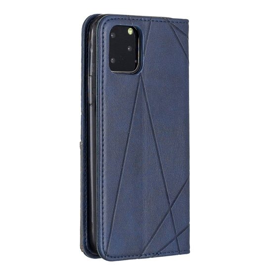 husa tip carte magnetica iphone 11 pro max albastru piele design rhombus cu sloturi card si bani functie stand00 1