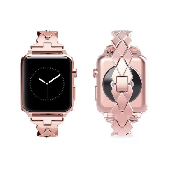 Curea Apple Watch Luxury Rhombus din Stainless Steel Rose Gold