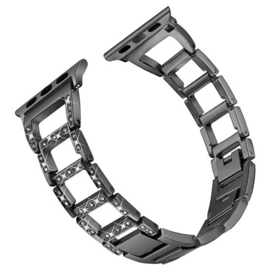 Curea Fashion Model Crystal Link pentru Apple Watch din Stainless Steel Negru