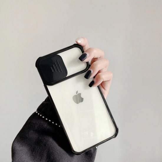 Husa de protectie cu Slider pentru Camera Transparenta Apple iPhone 13 Negru