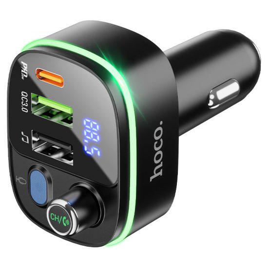 Adaptor Modulator FM incarcare Hoco E62 Fast QC3.0 Bluetooth 3 porturi incarcare LED