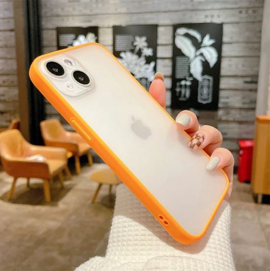 Husa cu margini colorate Apple iPhone Butoane colorate Semi transparenta Portocaliu