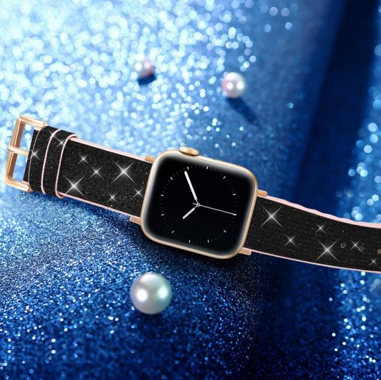 Curea Splendid Apple Watch Sclipici Eleganta din Silicon Negru si Roz