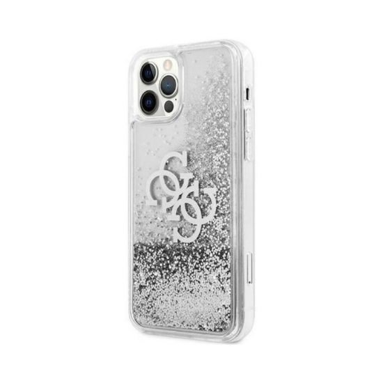 Husa Guess Charms iPhone 12 12 Pro Silicon Transparent si sclipici argintiu 1