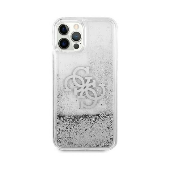 Husa Guess Charms iPhone 12 12 Pro Silicon Transparent si sclipici argintiu 2