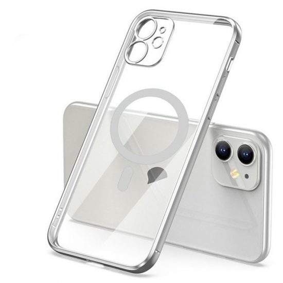 Husa Luxury Magsafe Apple iPhone 11 Transparenta Margini Argintii