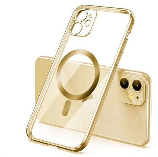 Husa Luxury Magsafe Apple iPhone 11 Transparenta Margini Aurii