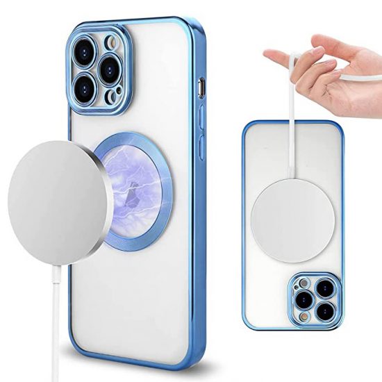 Husa Luxury Magsafe cu Incarcare Wireless Apple iPhone Silicon Margini colorate Albastru 1