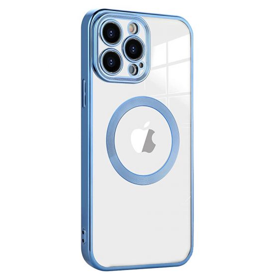 Husa Luxury Magsafe cu Incarcare Wireless Apple iPhone din Silicon Margini colorate Albastru 1