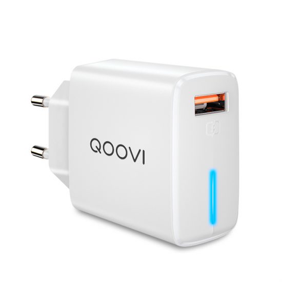 Adaptor QOOVI Port USB 18W Incarcare rapida LED Alb