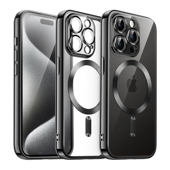 Husa Luxe Armor Magsafe pentru Apple iPhone Margini colorate din Silicon Transparent Negru 1