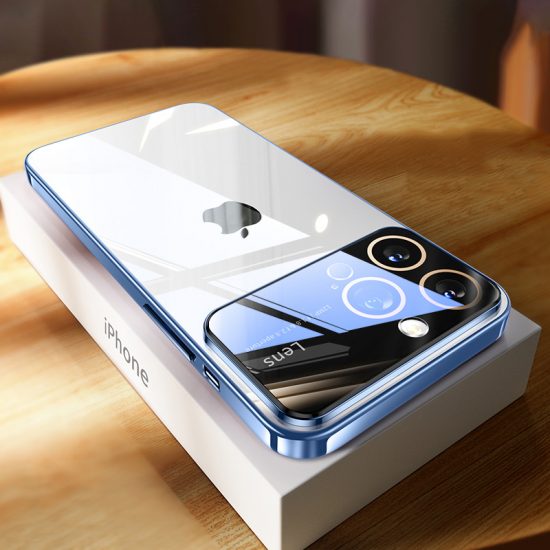Husa Luxe Guard cu Protectie camera Apple iPhone Margini colorate Spate transparent Albastru