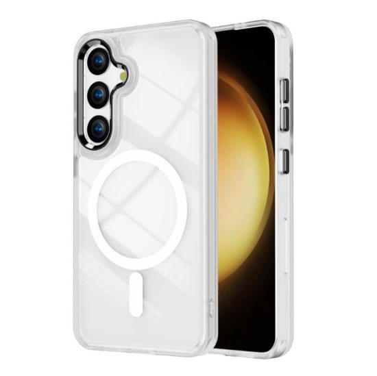 Husa Luxury Shield Magsafe cu Margini colorate Sasmung Galaxy Antisoc Protectie camera Alb