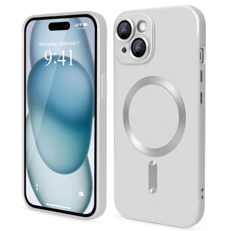 Husa Soft Guard, Magsafe, Ultra Subtire, iPhone 15, Silicon mat, Argintiu