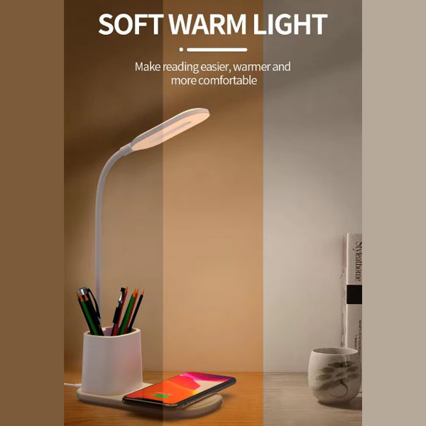 Lampa cu Incarcare Wireless 10W Suport pixuri Model G N15 Lumina 3 trepte Alb 4