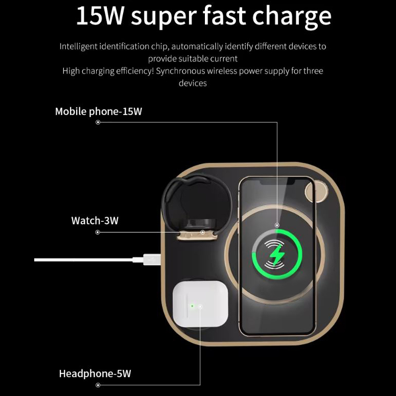 Lampa cu Incarcare Wireless 4 in 1 Model X3 G N25 Ajustare luminozitate Compatibila Apple Negru 2