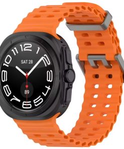 Curea Ocean Wave, Design Sport, Compatibila Samsung Galaxy Watch Ultra 47mm, Silicon, Portocaliu