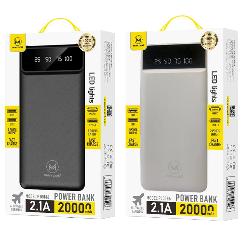 Baterie Maxcell PJ0086 Capacitate 20.000mAh Dual USB Lanterna LED