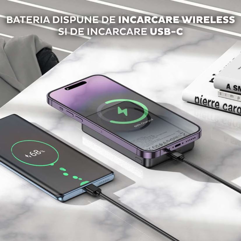Baterie MagSafe Hoco Q34 Capacitate 10.000mAh Afisaj digital Port Type C Negru 5