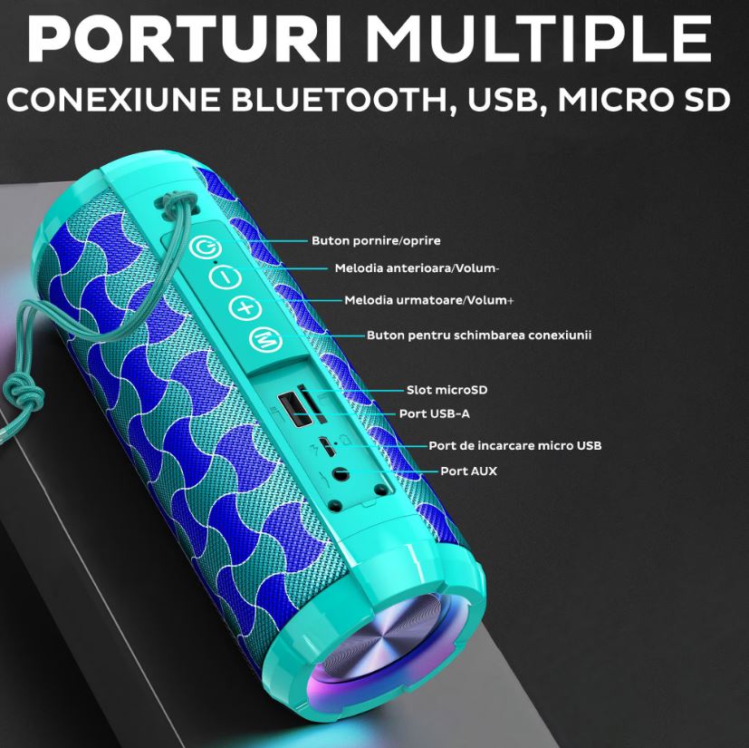 Boxa Portabila BT KSC 609 Lumini colorate Autonomie 5 Ore USB microSD Verde si albastru 4